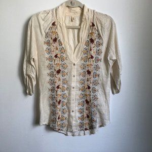 Anthropologie Tiny Embroidered Blouse Size Medium